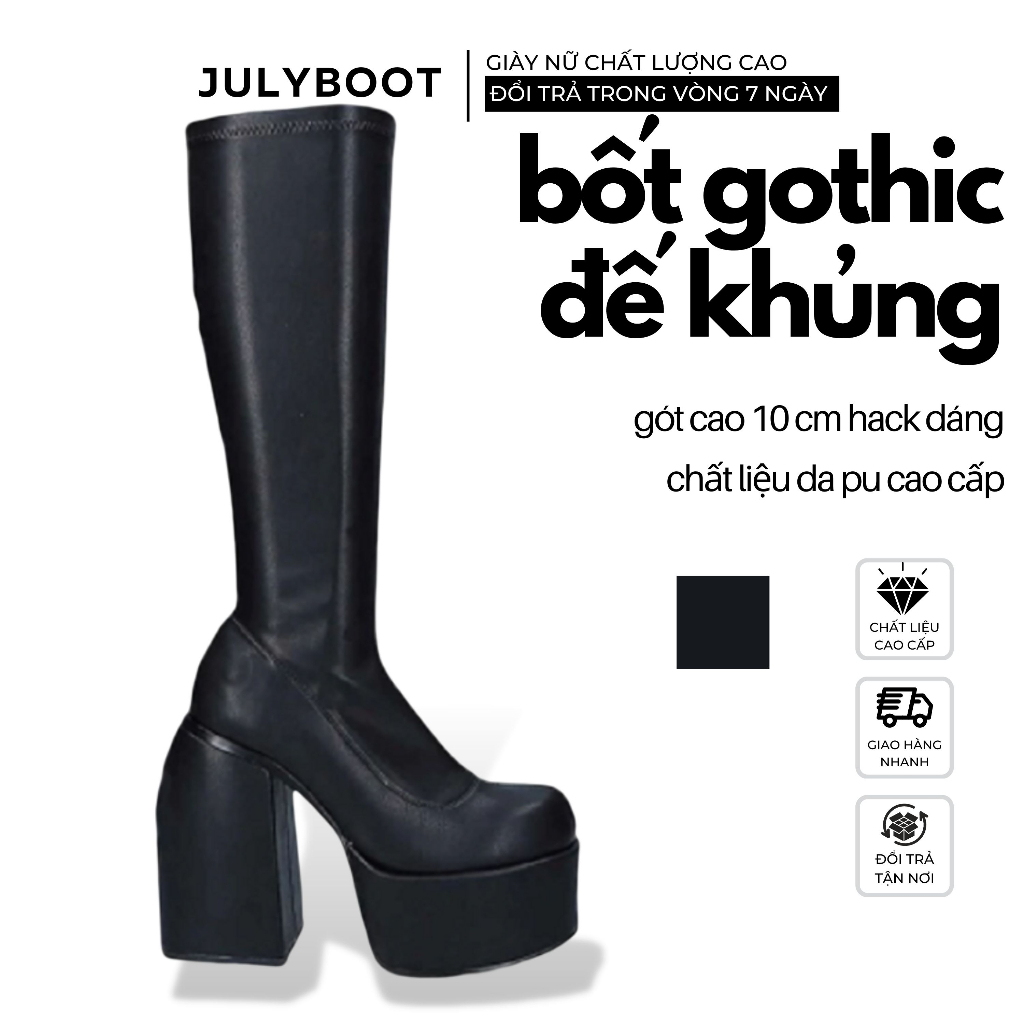 (SẴN) Boot nữ Gothic Đế Thô 10 cm Dáng Xỏ Cổ Cao Phong Cách Y2K (có hộp đựng) g