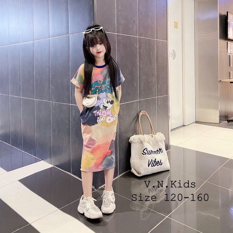 Váy loang mickey cho Bé đón hè mát lịm size đại 18kg-43kg
