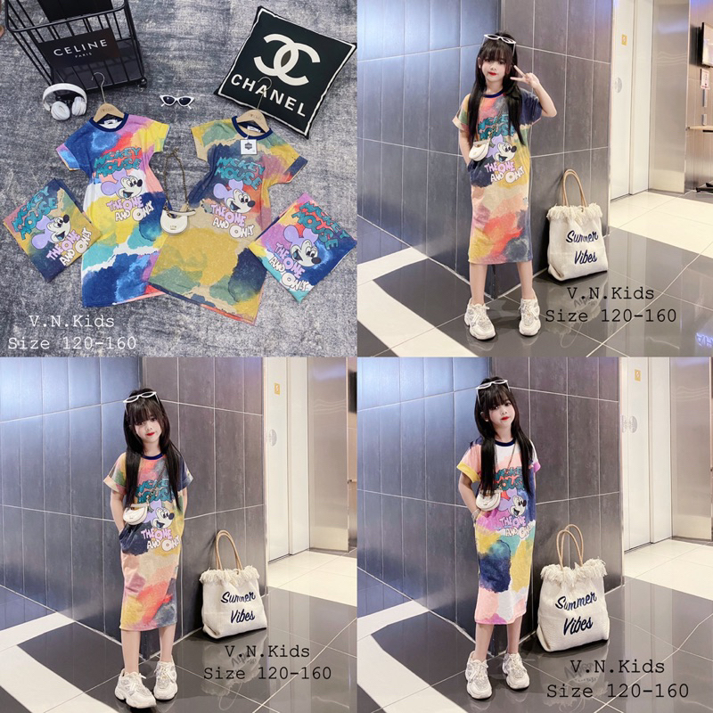 Váy loang mickey cho Bé đón hè mát lịm size đại 18kg-43kg