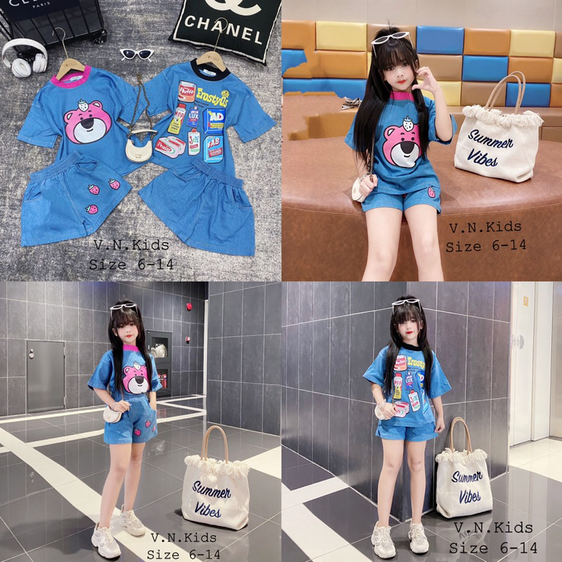 Bộ Jean Hình Sữa và Gấu dâu cho Bé size đại 17kg-42kg