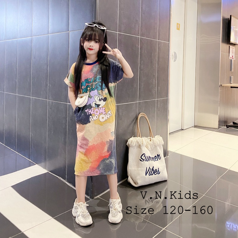 Váy loang mickey cho Bé đón hè mát lịm size đại 18kg-43kg