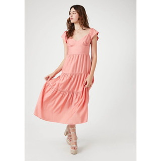 Đầm midi hồng cam pastel ngọt ngào - Tiered Short-Sleeve Midi Dress