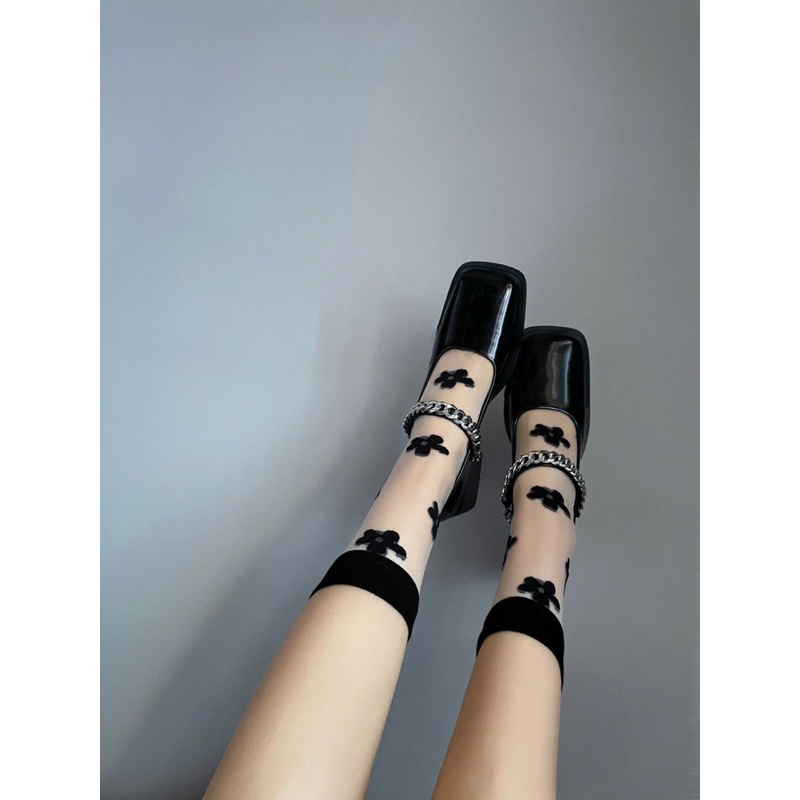 Giày oxford nữ quai xích độn đế 5cm da PU trơn mũi vuông phong cách thanh lịch đi chơi đi học