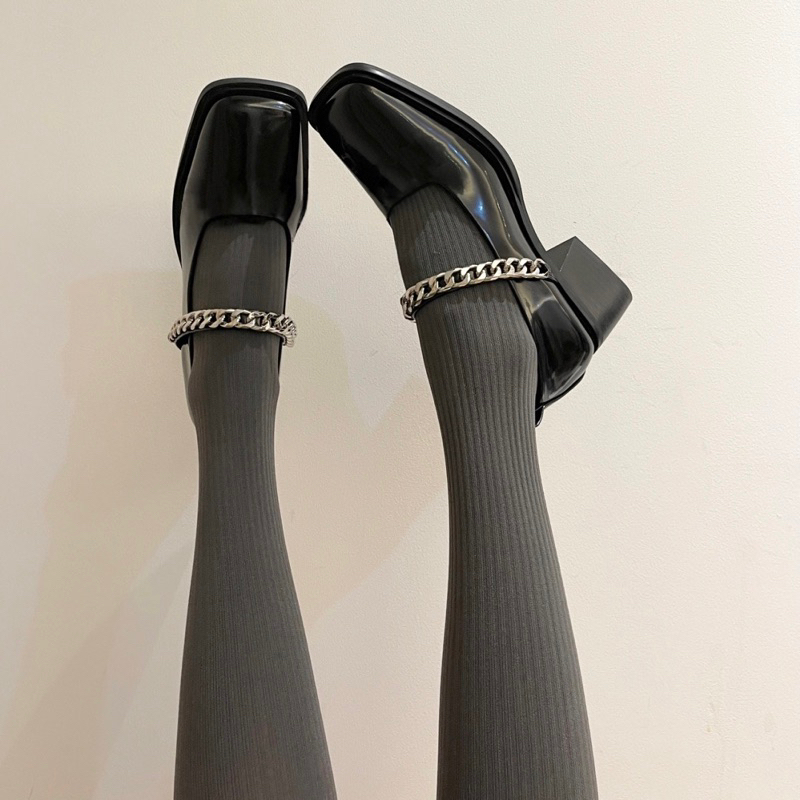 Giày oxford nữ quai xích độn đế 5cm da PU trơn mũi vuông phong cách thanh lịch đi chơi đi học