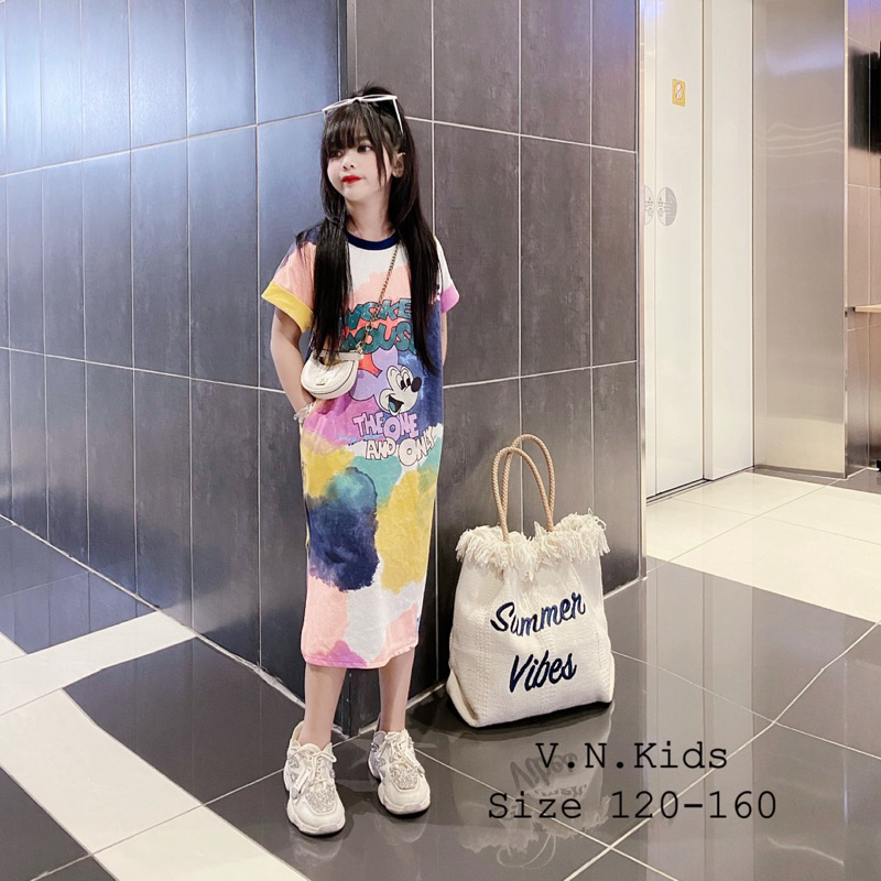 Váy loang mickey cho Bé đón hè mát lịm size đại 18kg-43kg