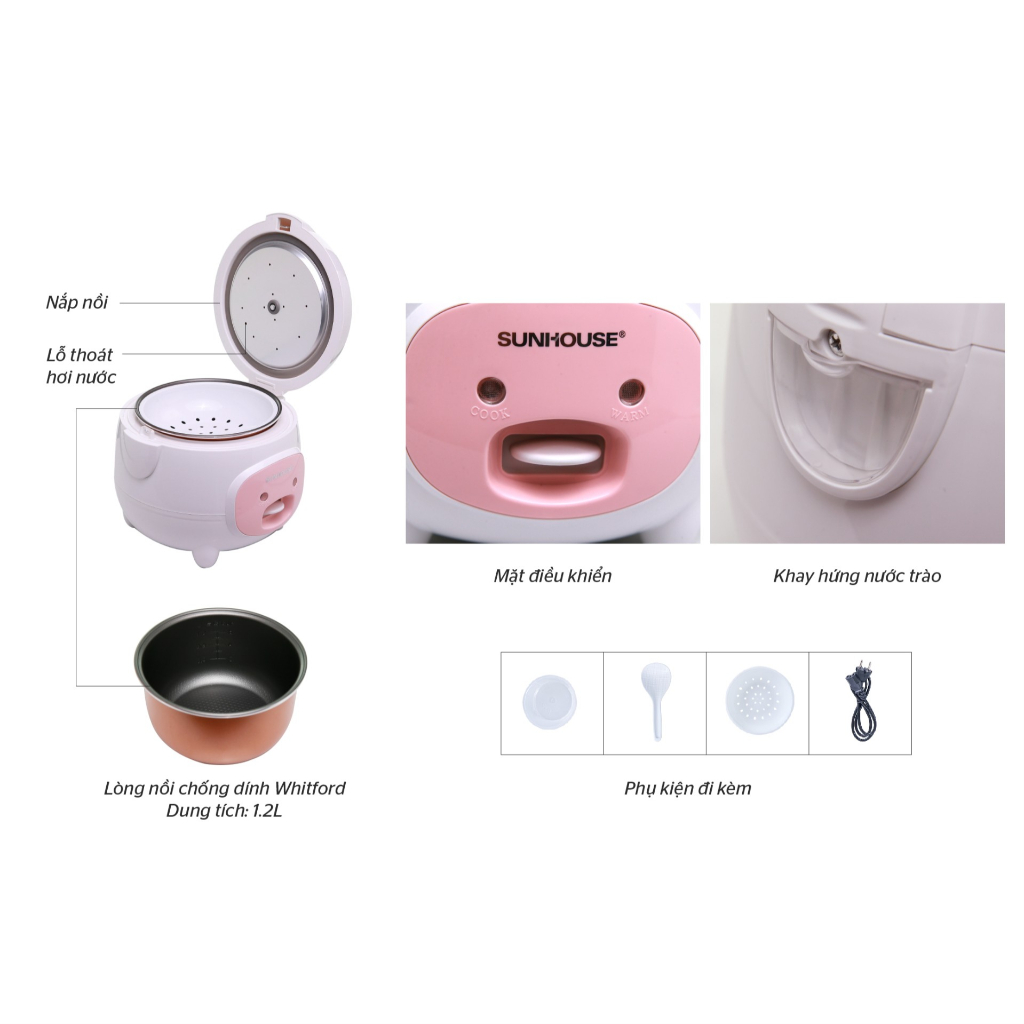 Nồi cơm điện mini SUNHOUSE 1.2L SHD8217W