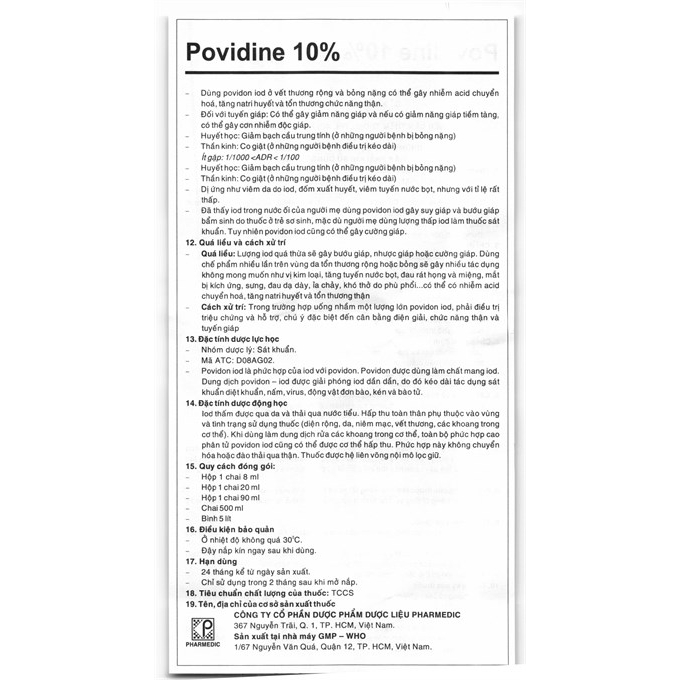 Dung dịch Povidine 10% Pharmedic sát trùng, sát khuẩn vết thương (90ml)