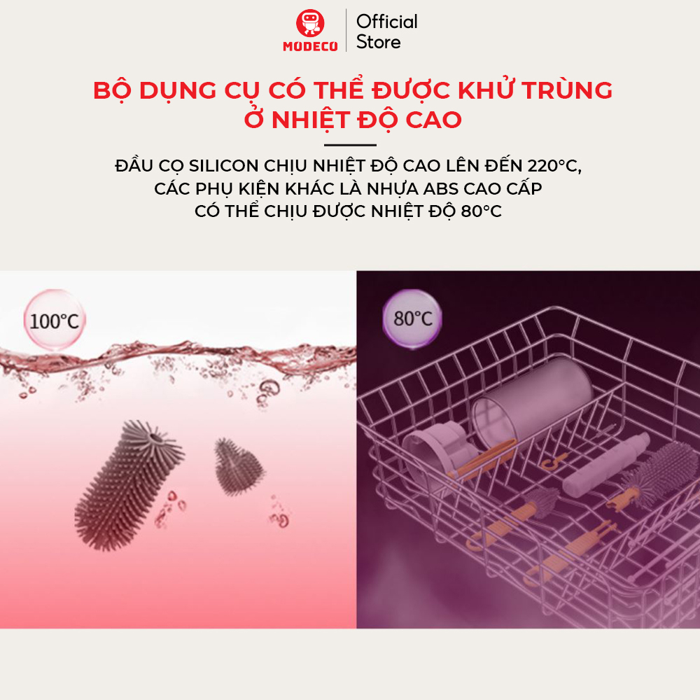 Bộ Cọ Rửa Bình Sữa 6 in 1 Cho Bé Bằng Chất Liệu Silicon Cao Cấp Modeco - An toàn,  Tiện Lợi Mang Đi Theo Du Lịch