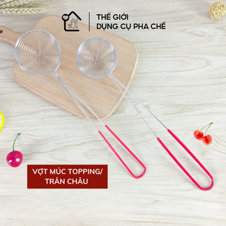 Vợt múc trân châu inox cán đỏ, Vợt/Vá/Muỗng múc topping các loại inox 2 size