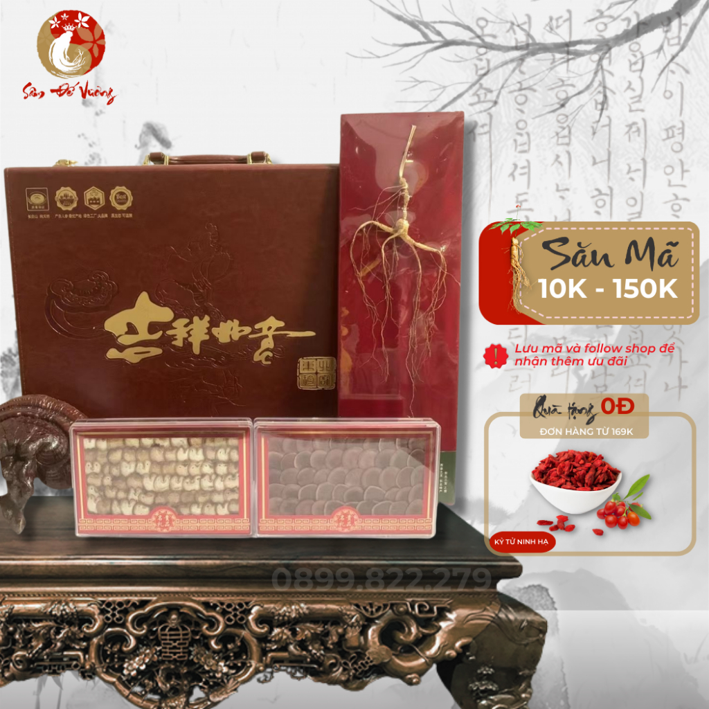 Hộp Quà Sâm Nhung, Linh Chi Tứ Bảo Cát Tường Như Ý Cao Cấp, Sang Trọng - Mang Lời Chúc Sức Khỏe Vàng - Sâm Đế Vương
