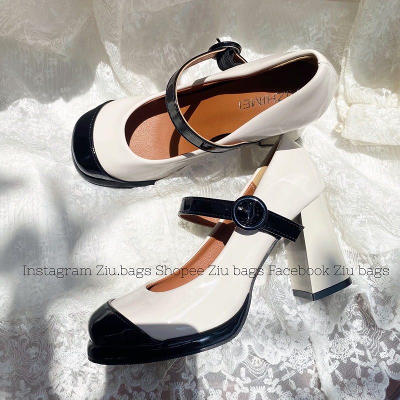 Giày cao gót công sở mũi vuông đế dày 8cm - Giày cao gót marry jean đế vuông thanh lịch tôn dáng