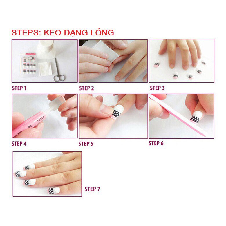 Z468  Móng tay giả kèm keo đính nơ, 1 hộp 24 móng