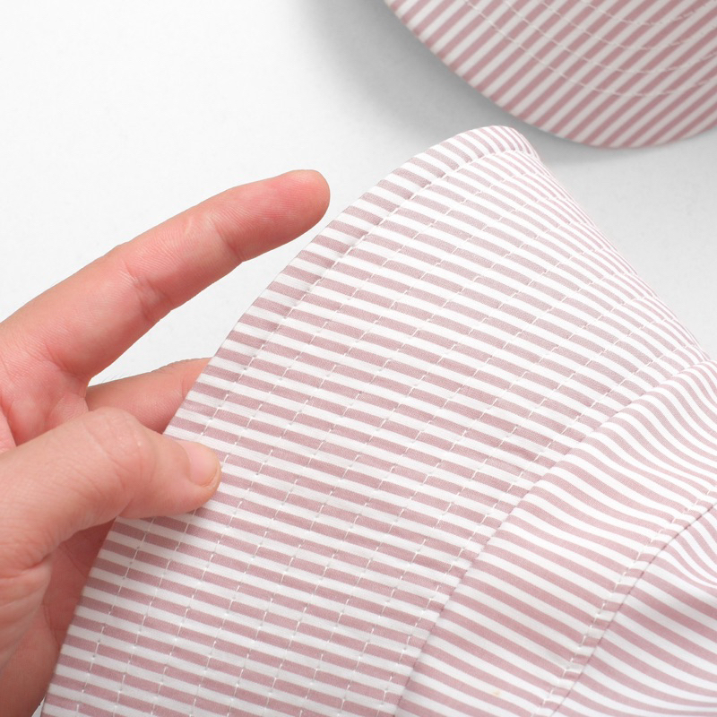 Mũ Buckets Meowist Unisex chất liệu vải Kaki logo NY, vành tròn Classic sọc Hồng ,nón buckets Meowist