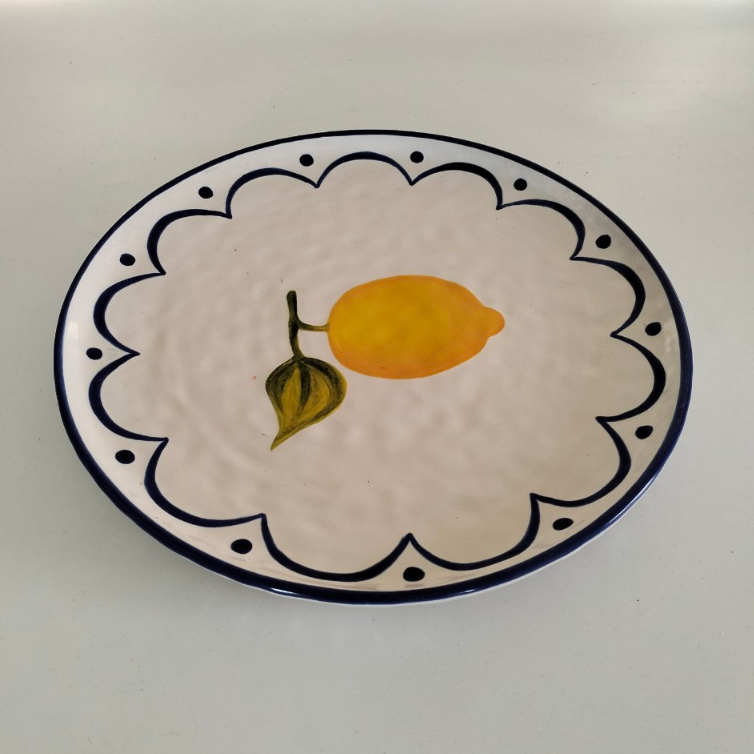 Dĩa tròn có ngấn 03 - lớn (28 cm) - Vẽ quả chanh [HÀNG XUẤT DƯ]
