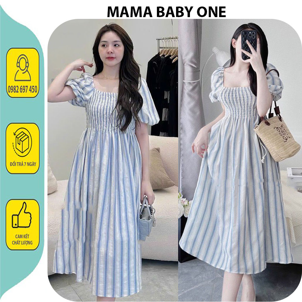 VÁY ĐẦM BẦU MÙA HÈ-ĐẦM BẦU XINH THẾT KẾ BABAYDOLL KẺ CHUN NGỰC TAY PHỒNG ĐI BIỂN DẠO PHỐ DỰ TIỆC CÔNG SỞ FRSIZE