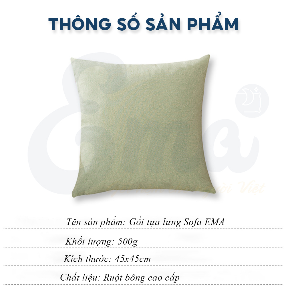 Gối tựa lưng sofa EMA, gối sofa trang trí phòng khách - Ruột bông cao cấp, kích thước 45cmx45cm