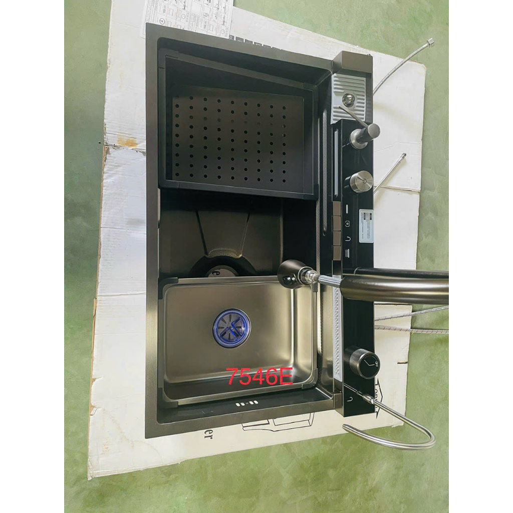 CHẬU 5 PHÍM ĐÀN+VÒI Chậu Rửa Chén Bát 1 hộc CAO CẤP VÀ VÒI RÚT HIỆN ĐẠI,CHẬU PHỦ NANO ĐEN CHỐNG TRẦY N20 7546