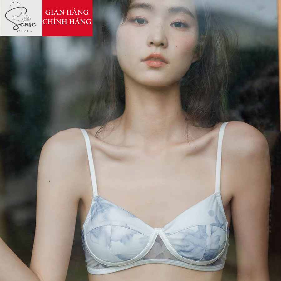 Áo Ngực Nữ Không Gọng Đệm Mỏng Nhẹ Phù Hợp Mùa Hè 3 Màu Xanh Hồng Trắng Họa Tiết Hoa Loang