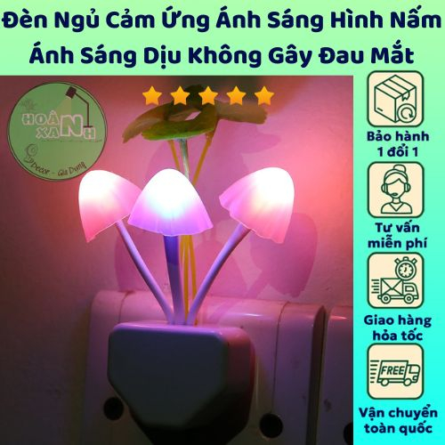 Đèn Ngủ Cảm Ứng Ánh Sáng Hình Nấm - Đèn Ngủ 3 Cây Nấm, Dải Led 3 Màu, Cảm Ứng Thông Minh