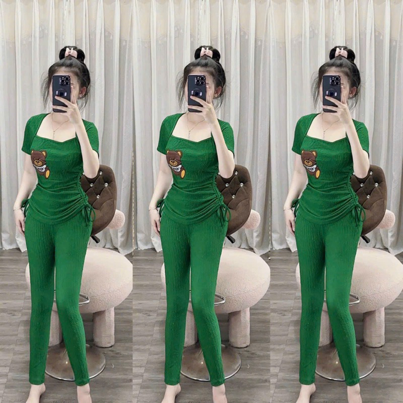 SET BỘ THUN XỐP NHẬT QUẢNG CHÂU ÁO RÚT 2 BÊN QUẦN ỐNG ÔM CÓ TÚI _SET BỘ NỮ MẶC NHÀ _SEN BOUTIQUE