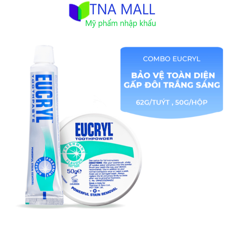 Combo Bột Tẩy Trắng Răng + Kem Đánh Răng Làm Trắng Răng Hương Bạc Hà EUCRYL Tooth Paste Freshmint