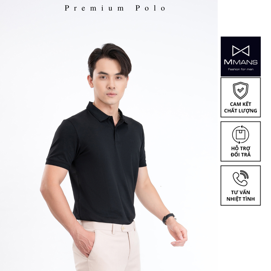 Áo polo nam MMANS đen basic tinh tế sang trọng chất vải cotton poly cao cấp co giãn 4 chiều không nhăn nhàu