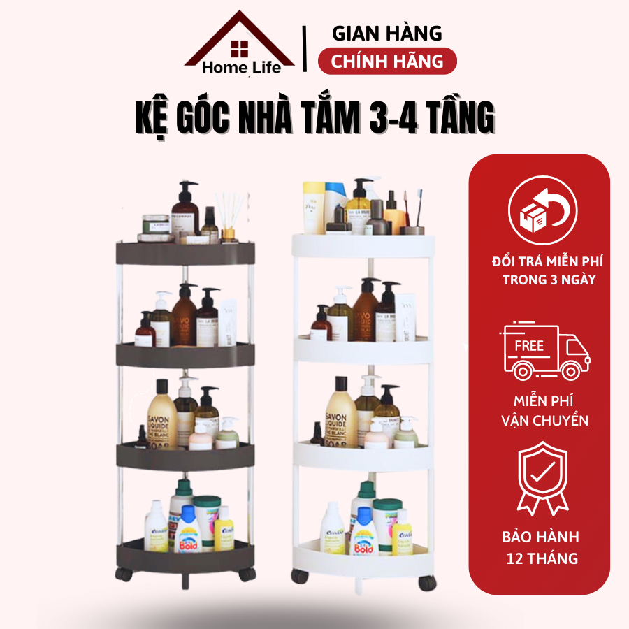Kệ Nhà Tắm Đa Năng 3 Tầng 4 Tầng Khung Kim Loại Chịu Lực Chống Gỉ, Kệ Tam Giác Góc Tường Để Đồ Nhiều Tầng Có Bánh Xe