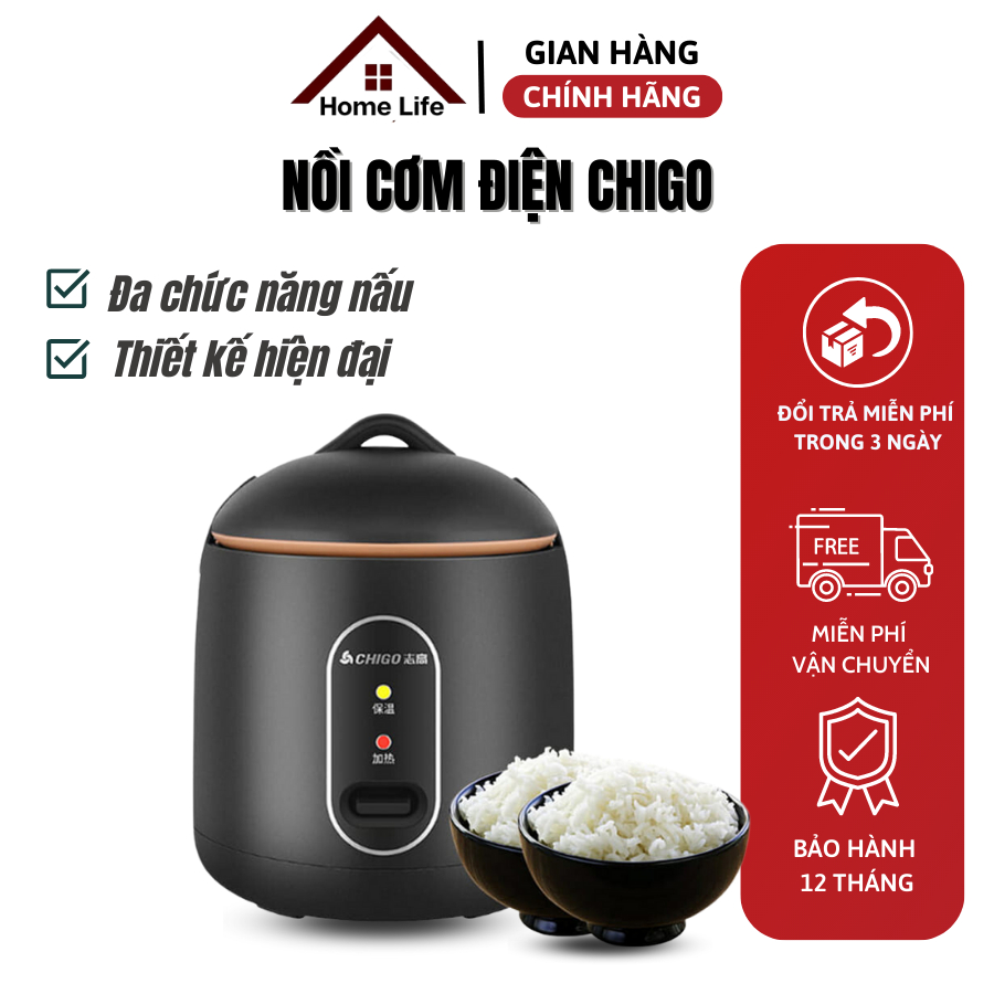 Nồi cơm điện hãng Chigo Chính Hãng, nồi nấu đa năng mini,nấu cơm, hầm cháo, hấp, xào, luộc an toàn, tiện ích