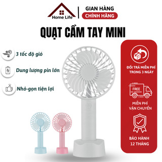 Quạt cầm tay mini 3 tốc độ gió, quạt mini tích điện cầm tay pin sạc tích điện kèm dây đeo và chân để bàn