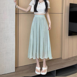 Chân váy lụa đính ngọc hàng QC
