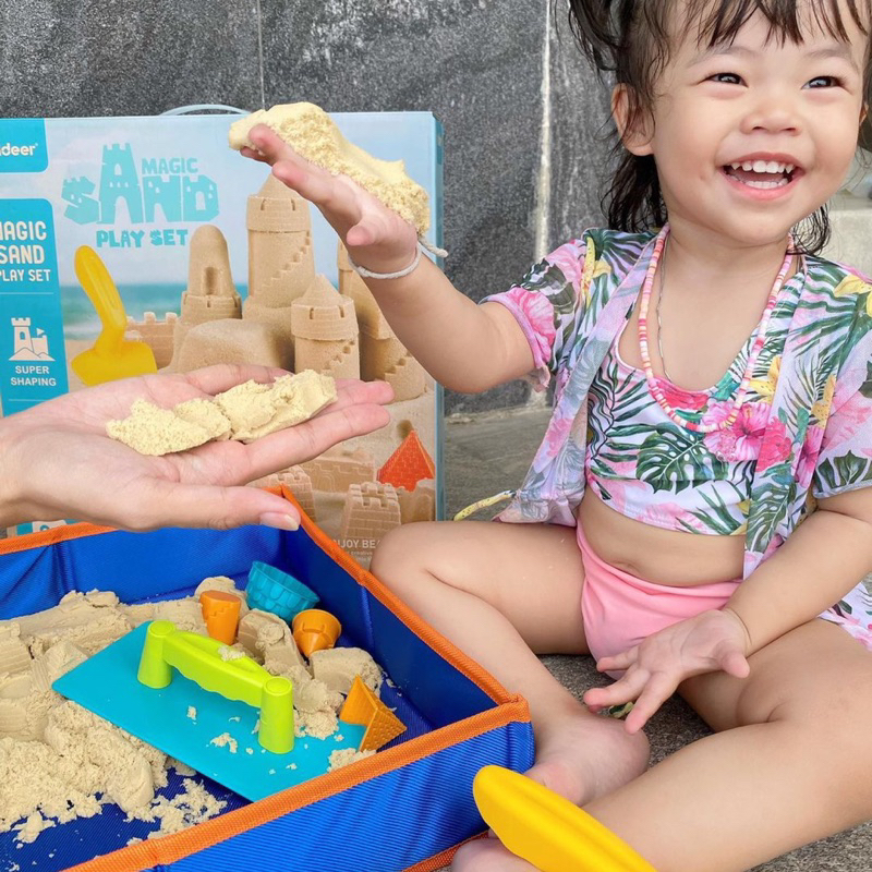 Cát động lực cho bé Mideer Magic Sand Playset Kitnetic kèm bộ dụng cụ và khay cát lớn