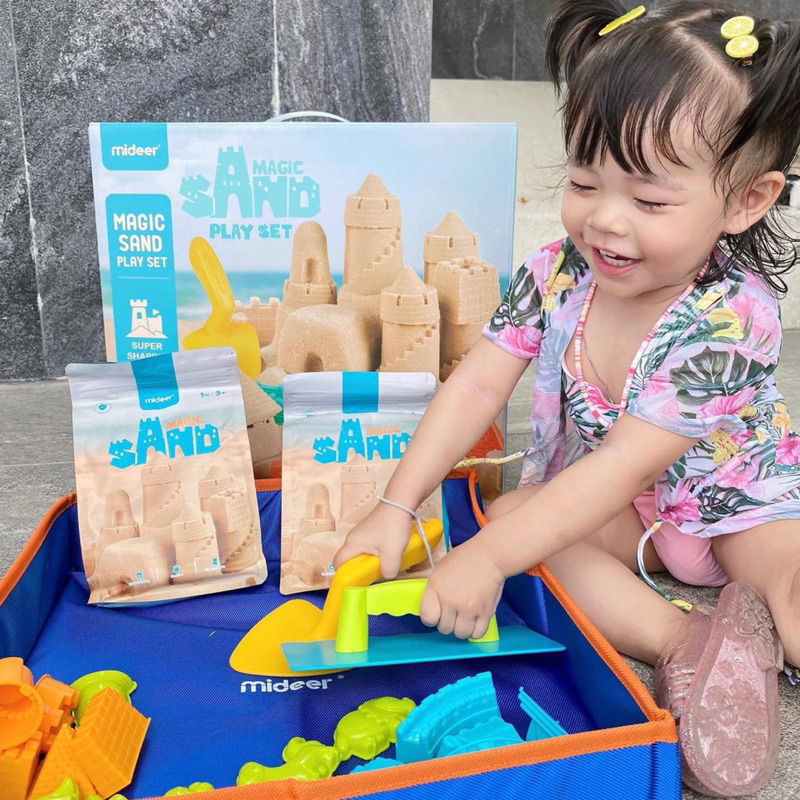 Cát động lực cho bé Mideer Magic Sand Playset Kitnetic kèm bộ dụng cụ và khay cát lớn