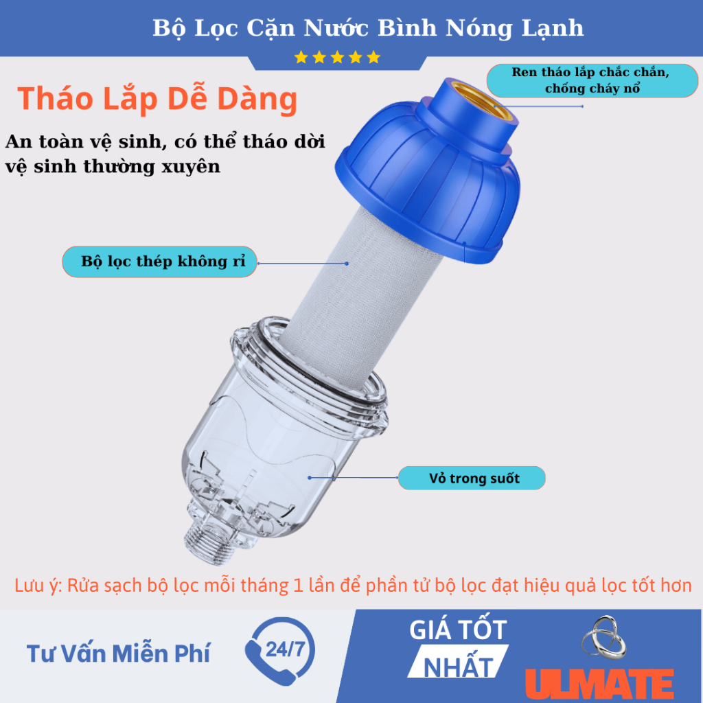 Bộ lọc cặn bình nóng lạnh, vòi hoa sen, máy giặt, vòi nước nhà bếp