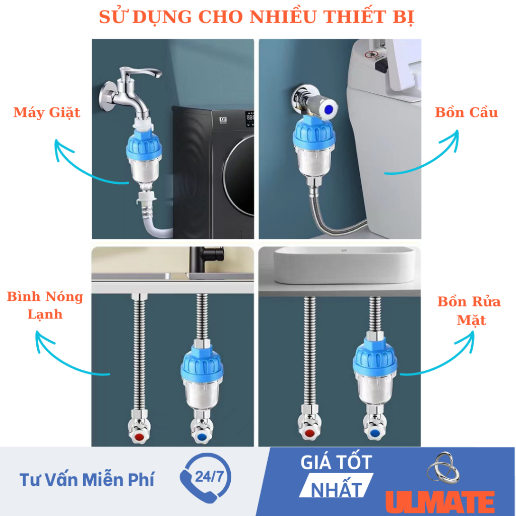 Bộ lọc cặn bình nóng lạnh, vòi hoa sen, máy giặt, vòi nước nhà bếp