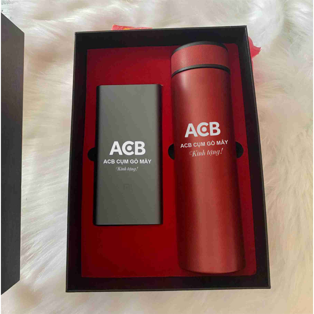 Combo quà tặng Pin Sạc Dự Phòng Xiaomi 10000mAh Gen 3 18W + bình giữ nhiệt  - in khắc tên, logo