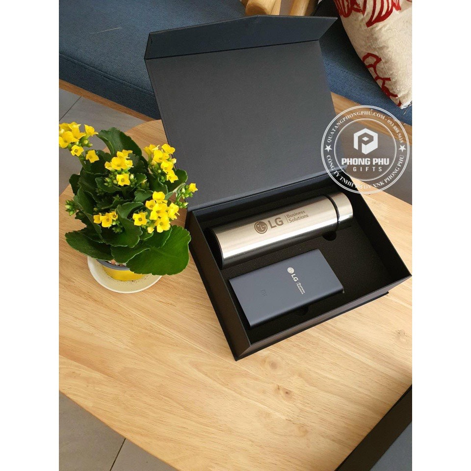 Combo quà tặng Pin Sạc Dự Phòng Xiaomi 10000mAh Gen 3 18W + bình giữ nhiệt  - in khắc tên, logo