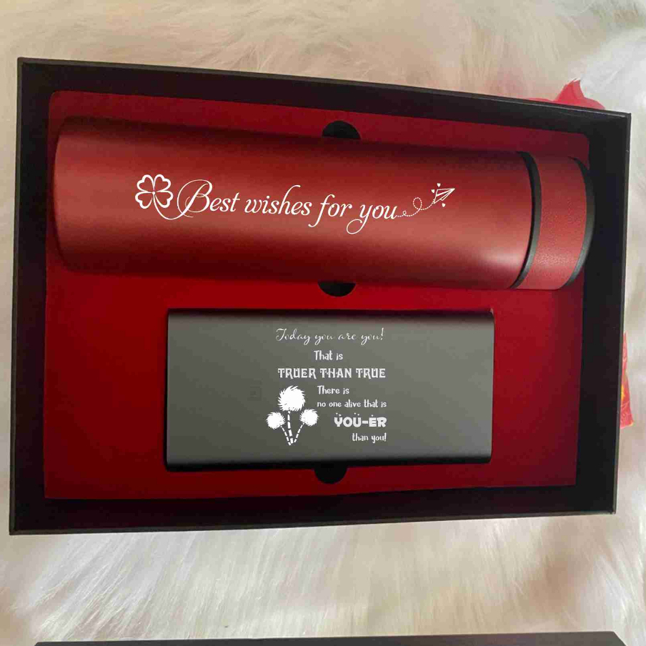 Combo quà tặng Pin Sạc Dự Phòng Xiaomi 10000mAh Gen 3 18W + bình giữ nhiệt  - in khắc tên, logo