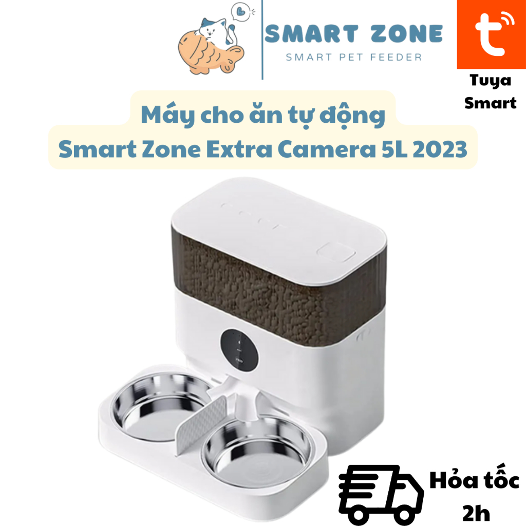Máy cho ăn tự động, Máy nhả hạt cho chó mèo thông minh hẹn giờ Camera Dung tích 5L Tuya Smart 2023 - Smart Zone for Pet