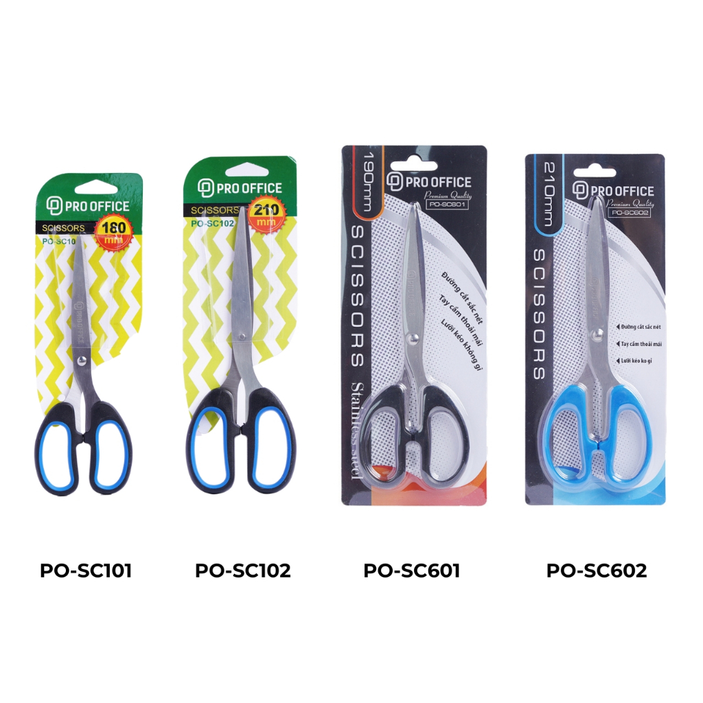 Kéo Cắt Văn Phòng PRO OFFICE Chất Liệu Không Gỉ, Đường Cắt Sắc Bén SC101/102/601/602/603