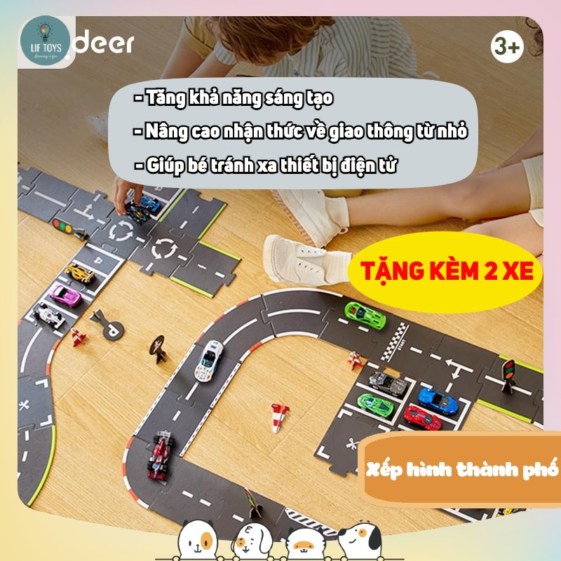 Đồ chơi xếp hình đường đua - Bộ xếp hình giao thông thành phố cho bé từ 3 tuổi