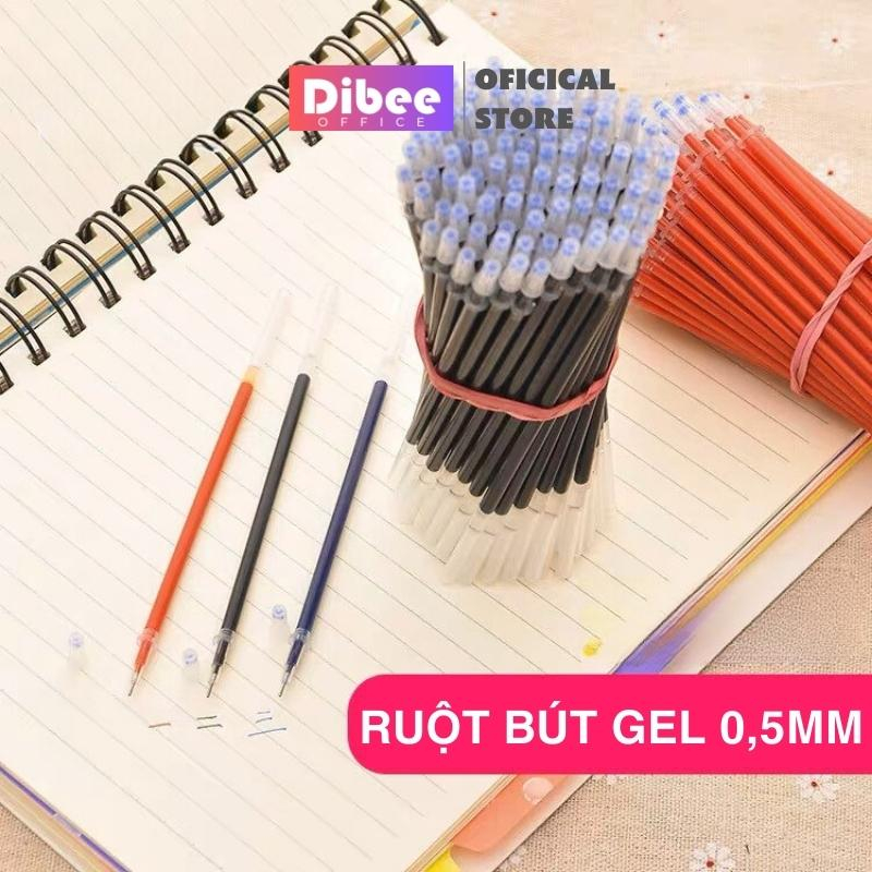 Combo Ruột bút mực gel ngòi 0.5mm DIBEE màu đen đỏ xanh, không nhòe, khô nhanh, cao cấp NB25