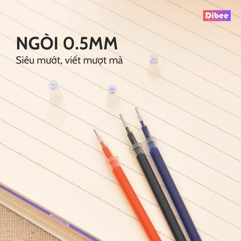 Combo Ruột bút mực gel ngòi 0.5mm DIBEE màu đen đỏ xanh, không nhòe, khô nhanh, cao cấp NB25