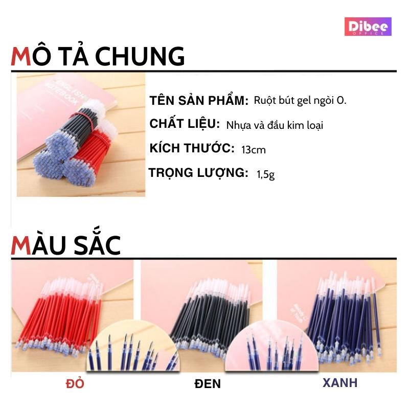 Combo Ruột bút mực gel ngòi 0.5mm DIBEE màu đen đỏ xanh, không nhòe, khô nhanh, cao cấp NB25