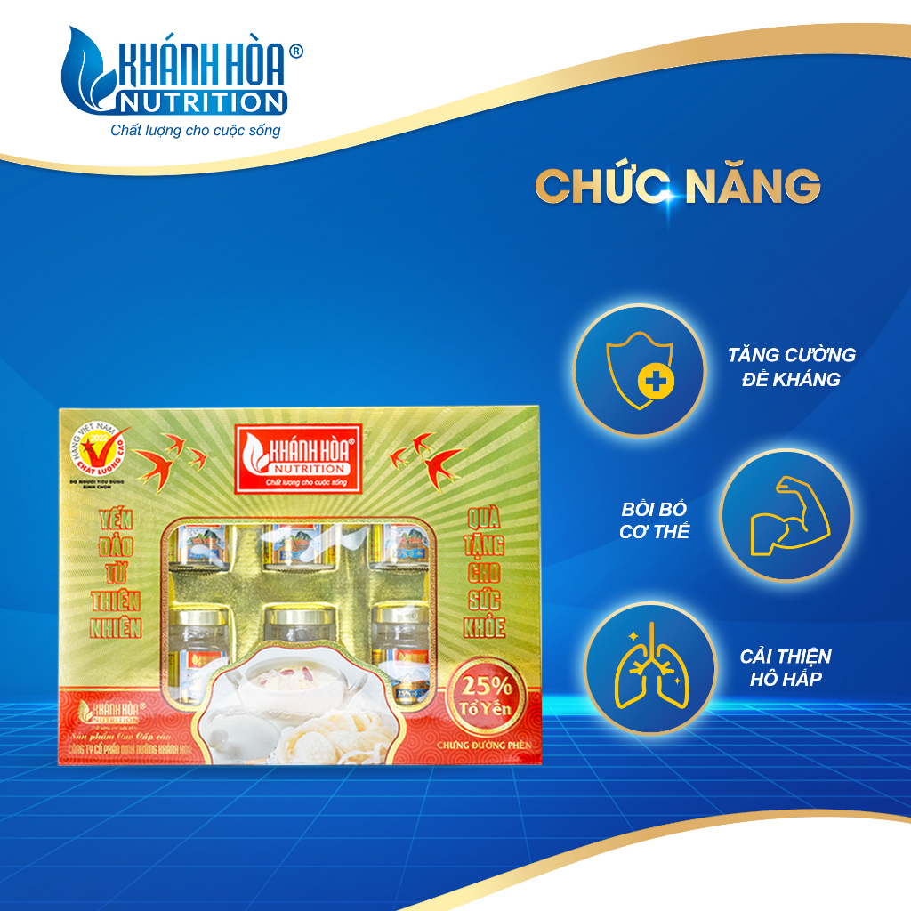 Hộp Quà Biếu Tặng Yến Sào Chưng Đường Phèn Cao Cấp 25% - Khánh Hòa Nutrition - 6 Lọx70ML