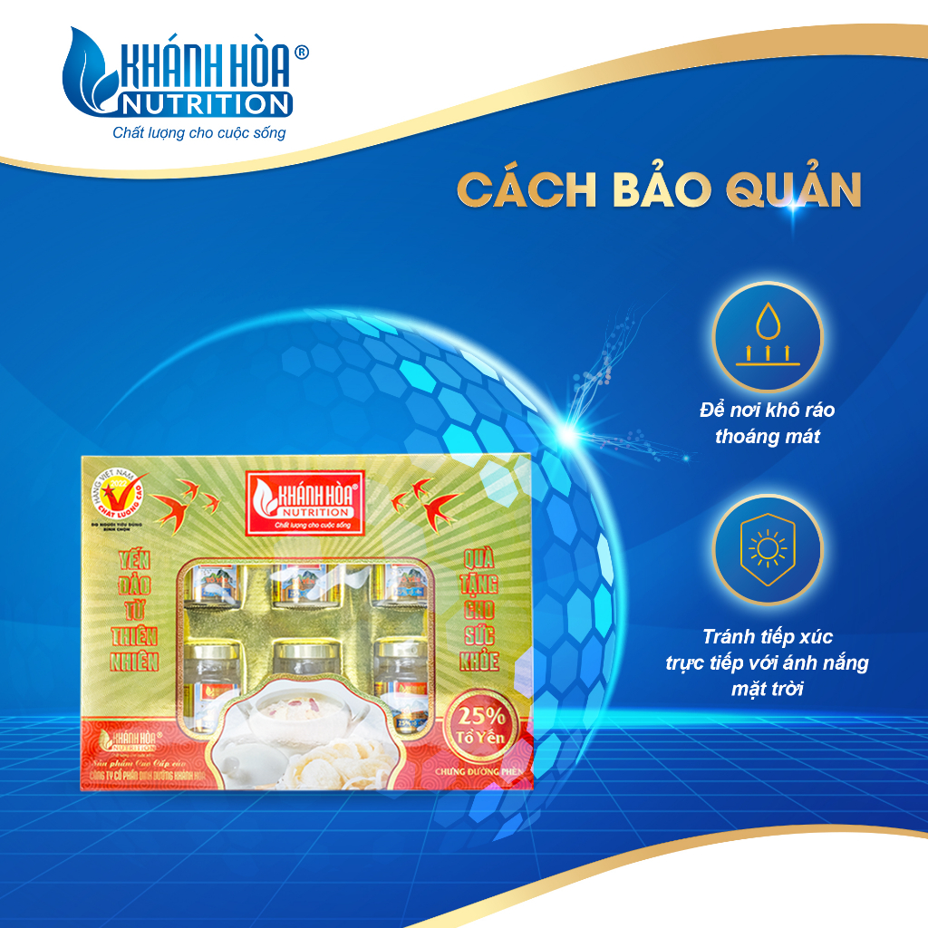 Hộp Quà Biếu Tặng Yến Sào Chưng Đường Phèn Cao Cấp 25% - Khánh Hòa Nutrition - 6 Lọx70ML