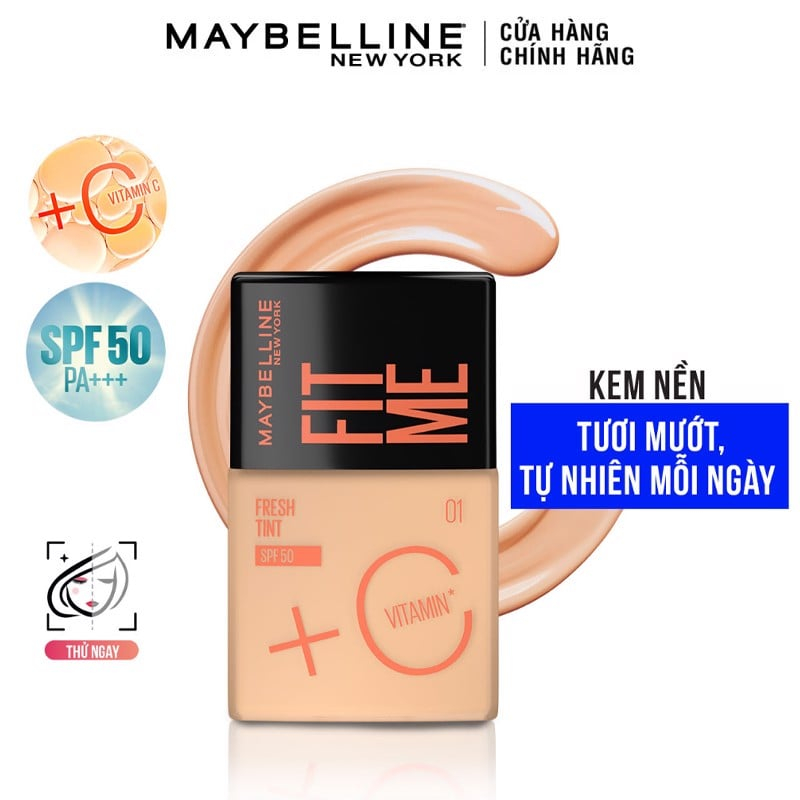 Kem Nền Maybelline Fit Me Foundation Fresh Tint SPF50 Sáng Da, Chống Nắng 30ml - Cocolux