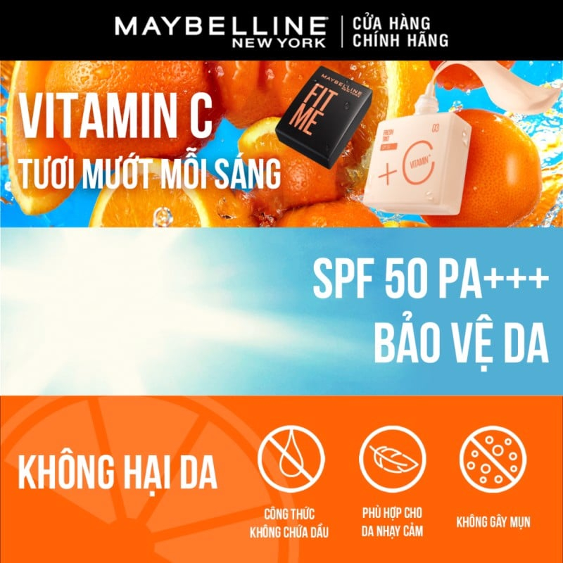 Kem Nền Maybelline Fit Me Foundation Fresh Tint SPF50 Sáng Da, Chống Nắng 30ml - Cocolux