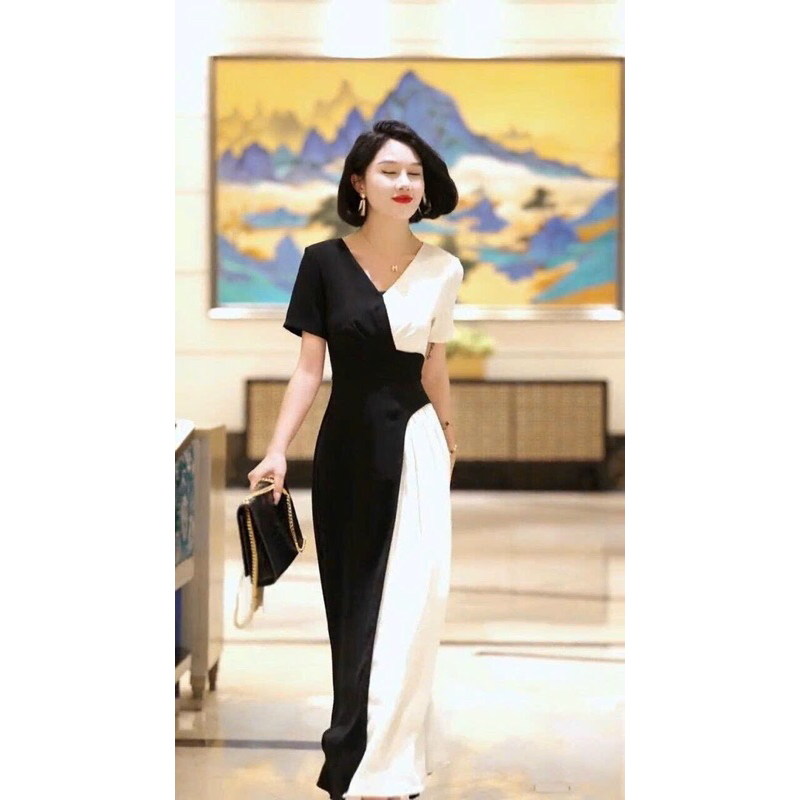 Đầm maxi dáng dài phối lụa cao cấp. Nhập QC
