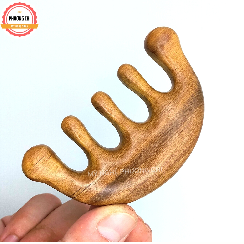 Lược Gỗ Thơm 5 Răng Chân Tròn Dùng Massage Da Đầu Ấn Huyệt Giúp Lưu Thông Khí Huyết | Mỹ Nghệ Phương Chi
