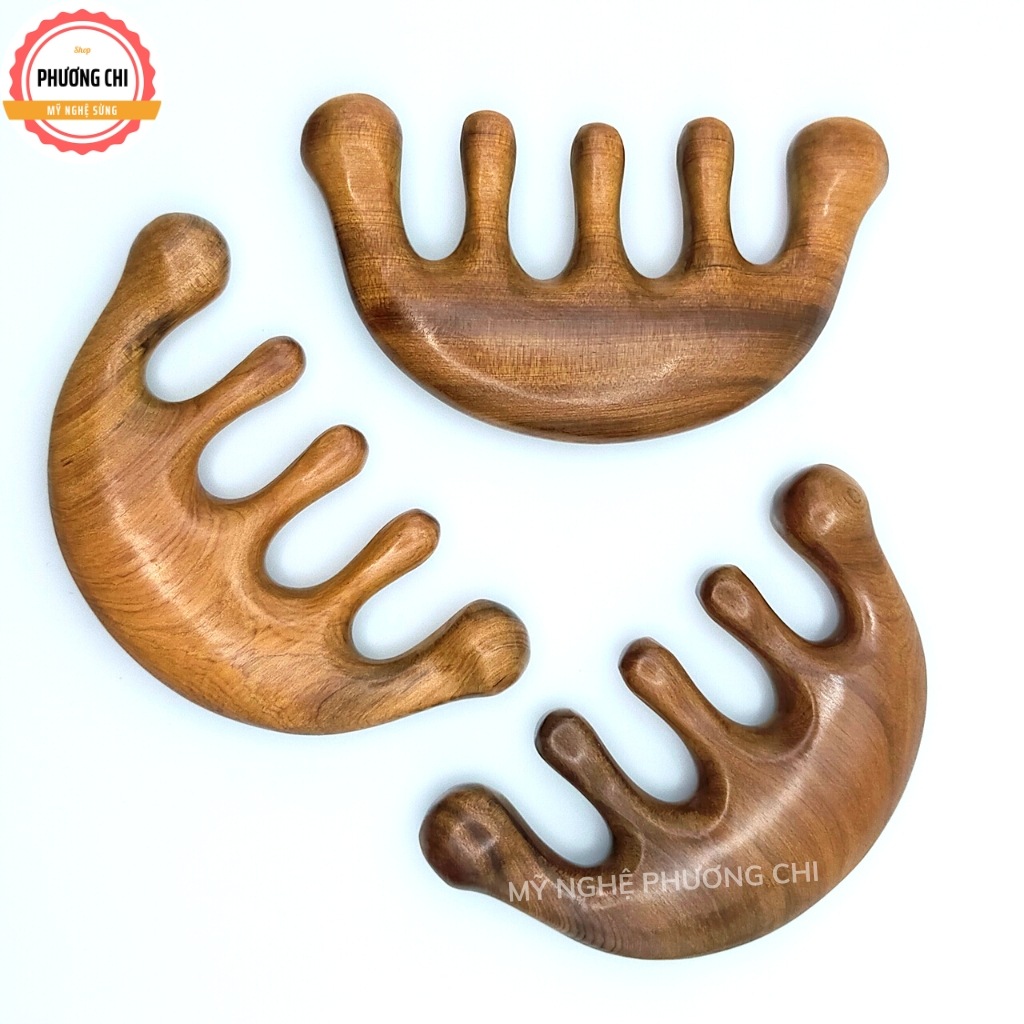 Lược Gỗ Thơm 5 Răng Chân Tròn Dùng Massage Da Đầu Ấn Huyệt Giúp Lưu Thông Khí Huyết | Mỹ Nghệ Phương Chi